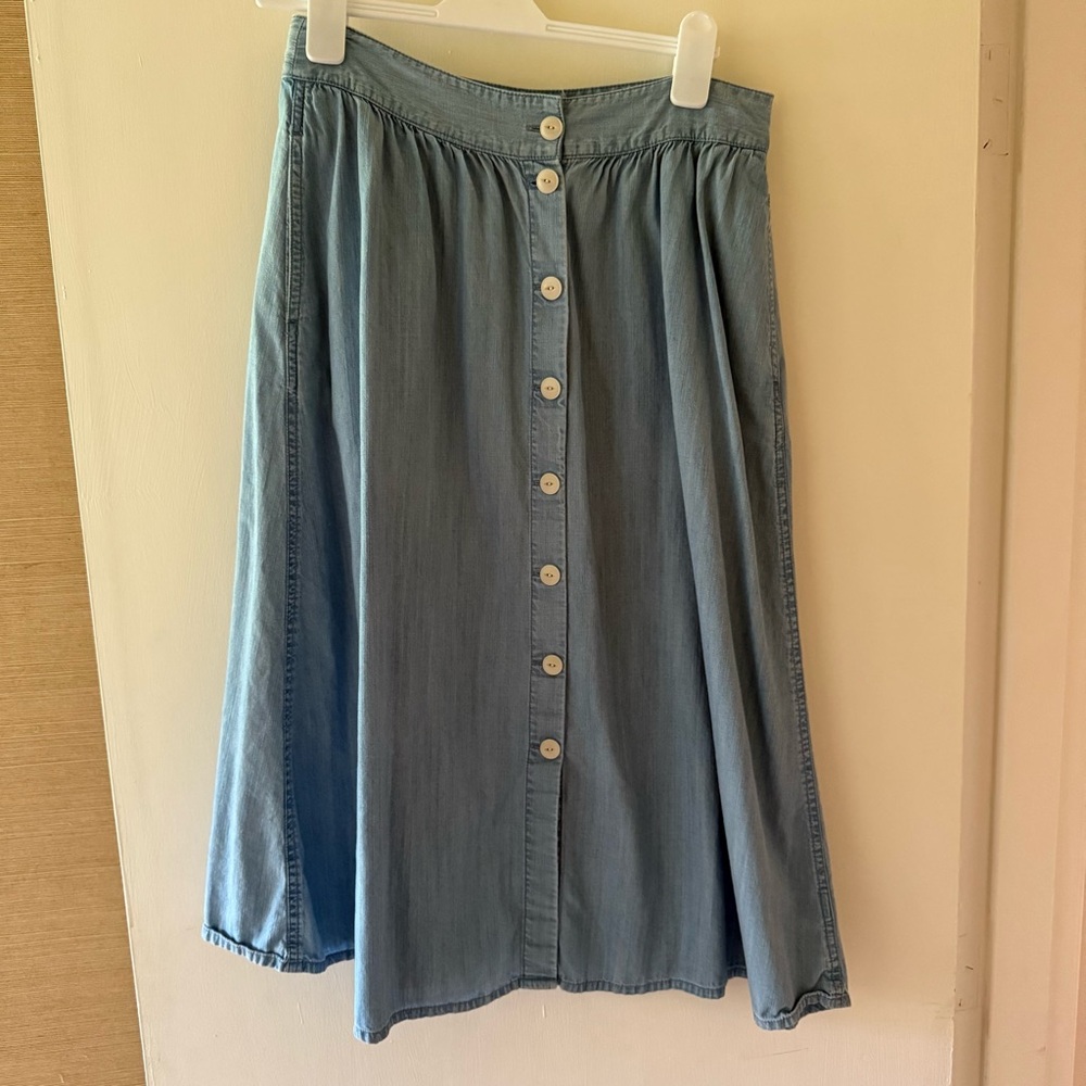 Madewell Light Blue Button-Down Midi Skirt